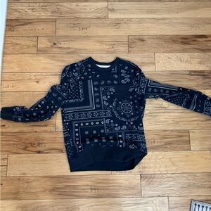 Todd Snyder Blue and White Paisley Crewneck Sweatshirt